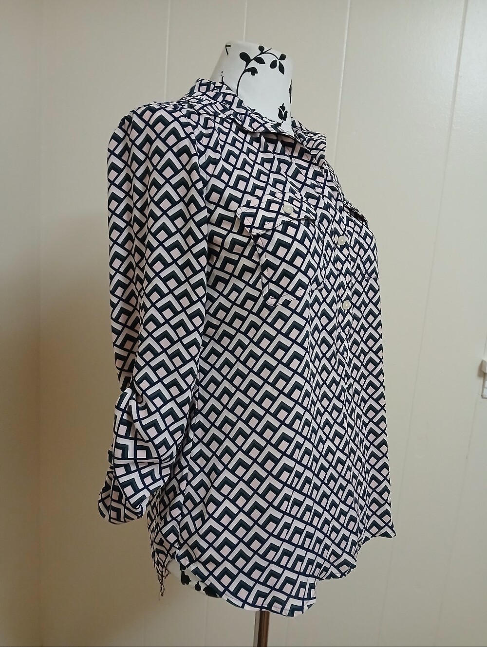 LOFT Geometric Button-Down Blouse - Picture 3 of 9